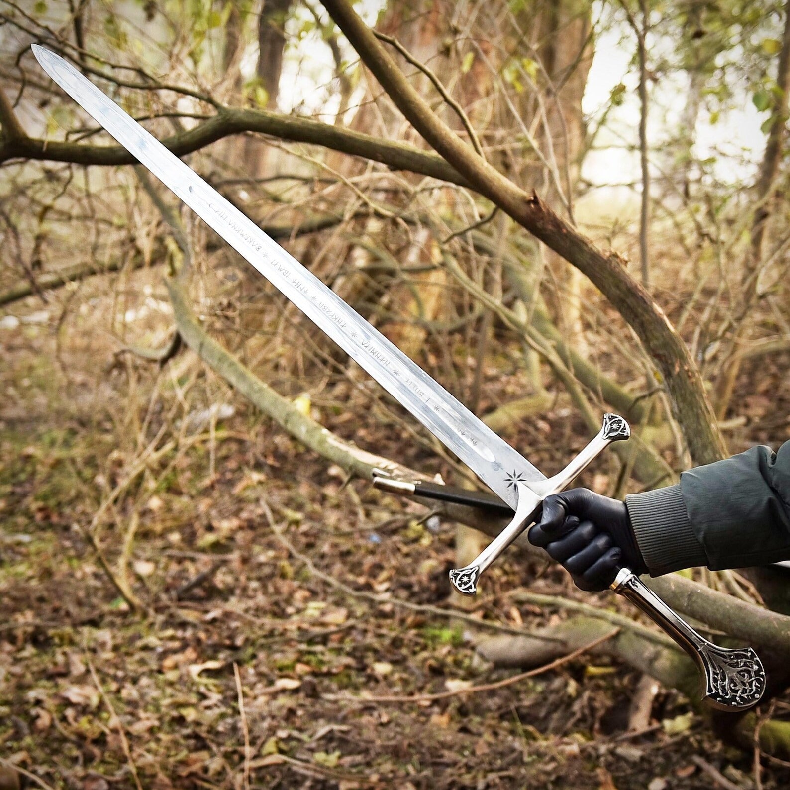 Fantasy Medieval Steel Sword with Wooden Wall Mount