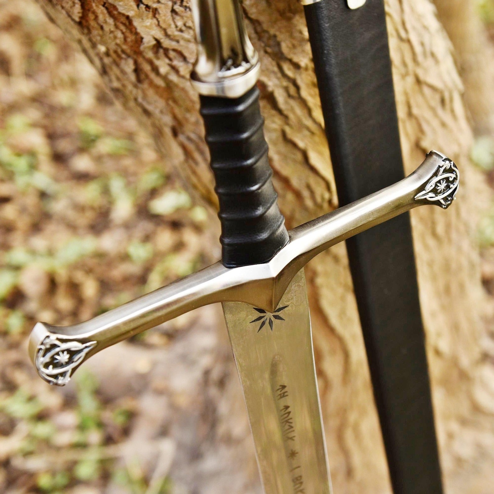 Fantasy Medieval Steel Sword with Wooden Wall Mount