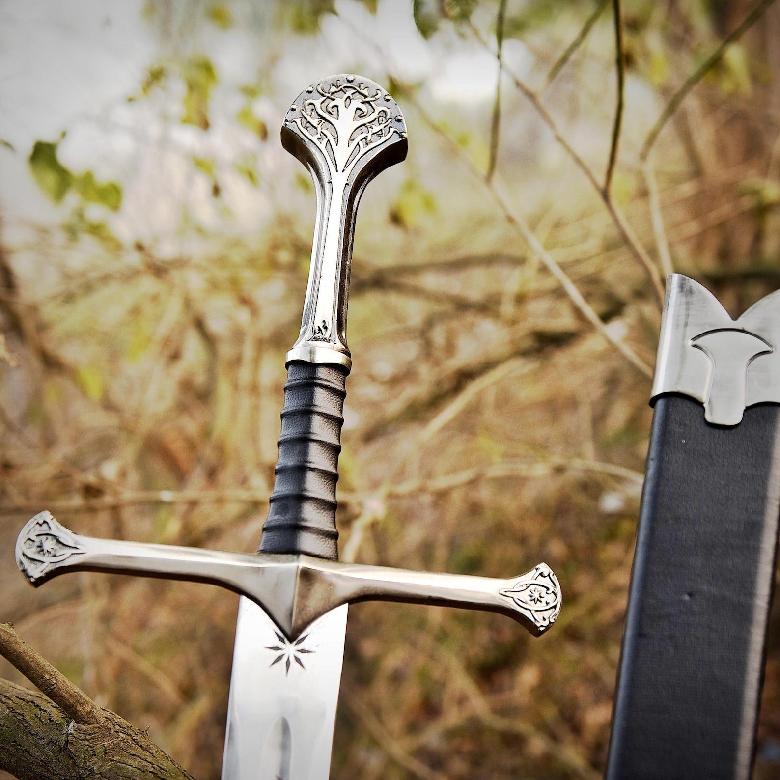 Fantasy Medieval Steel Sword with Wooden Wall Mount