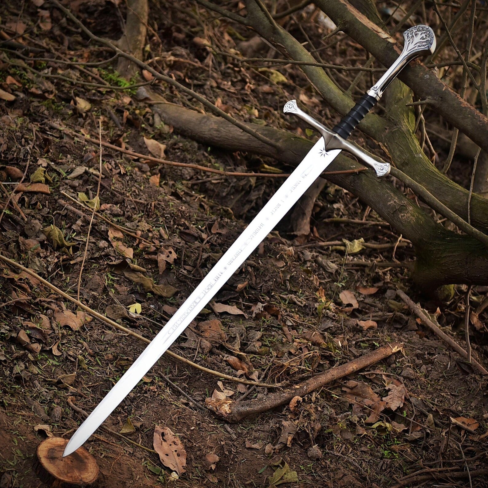 Fantasy Medieval Steel Sword with Wooden Wall Mount