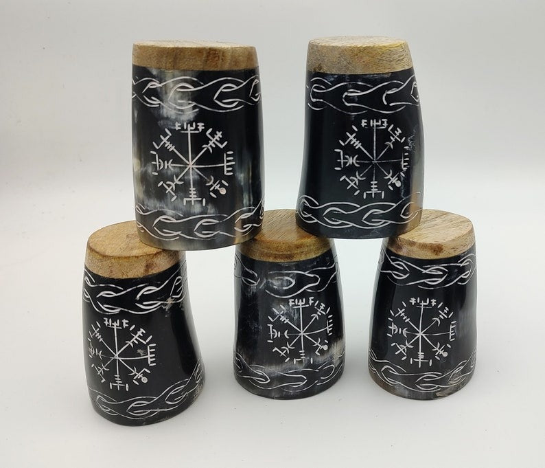 Handcrafted Viking Horn Shot Glass Set: Medieval Drinkware Gift