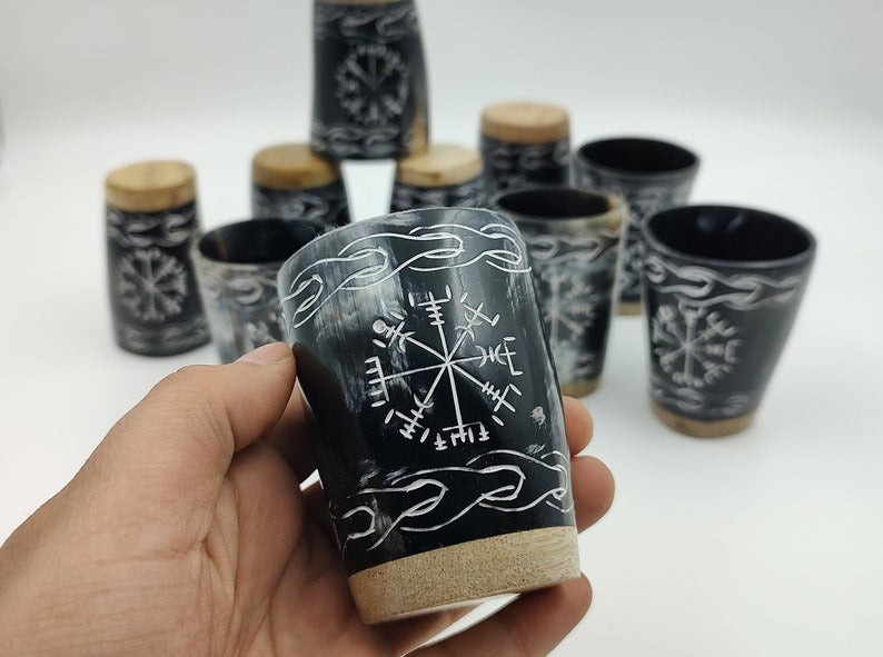 Handcrafted Viking Horn Shot Glass Set: Medieval Drinkware Gift