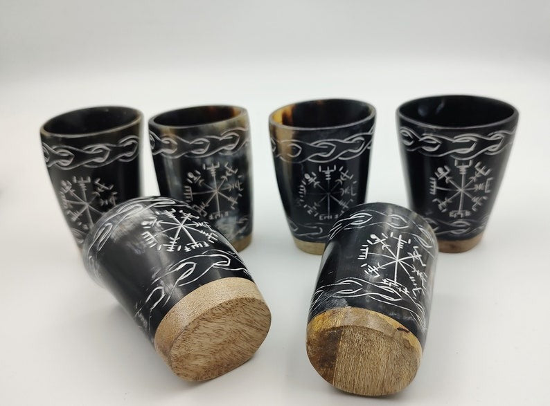 Handcrafted Viking Horn Shot Glass Set: Medieval Drinkware Gift