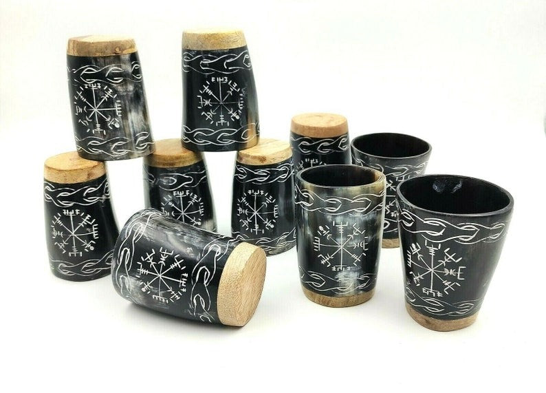 Handcrafted Viking Horn Shot Glass Set: Medieval Drinkware Gift