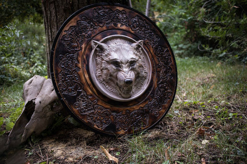 VW-31 White Wolf Viking shield, Wall decor, Halloween gift, Christmas gift, Gift for him - Valknut Warriors