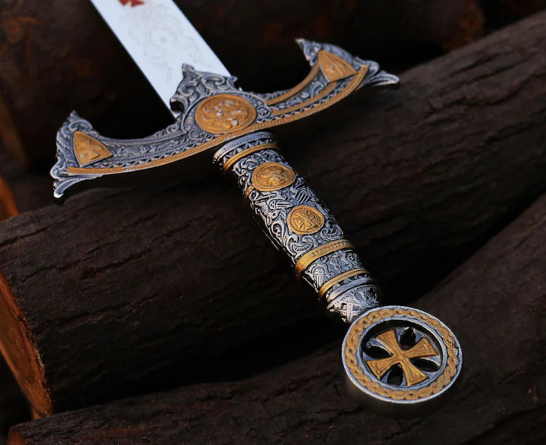 vw-134 Handmade Templar Knights Sacred Holy Longsword Ornate Full Length Steel Sword| Medieval Sword With Leather Sheath - Valknut Warriors