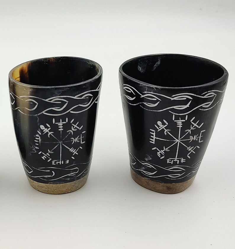 Handcrafted Viking Horn Shot Glass Set: Medieval Drinkware Gift