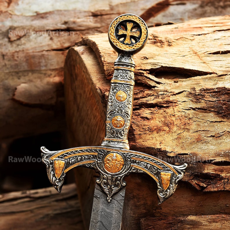 vw-134 Handmade Templar Knights Sacred Holy Longsword Ornate Full Length Steel Sword| Medieval Sword With Leather Sheath - Valknut Warriors