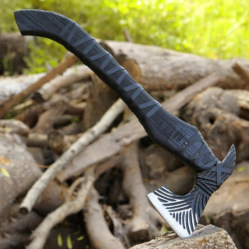 VW-18 Handmade Viking Battle Axe – Custom Forged Steel - Valknut Warriors