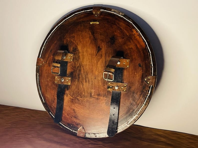 Handmade Tree of Life Viking Shield – Leather, Brass & Wood Norse Replica