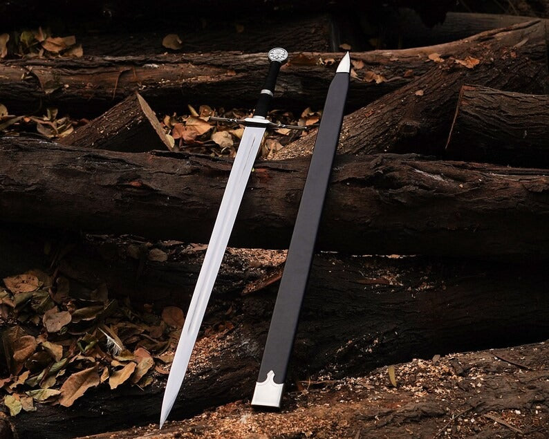 Geralt of Rivia Feline Steel Sword – Handmade Witcher 3 Replica with Leather Scabbard