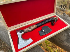 Hand-Forged Viking Axe – Functional Carbon Steel with Personalized Gift Box | Wedding, Groomsmen & Proposal Gift