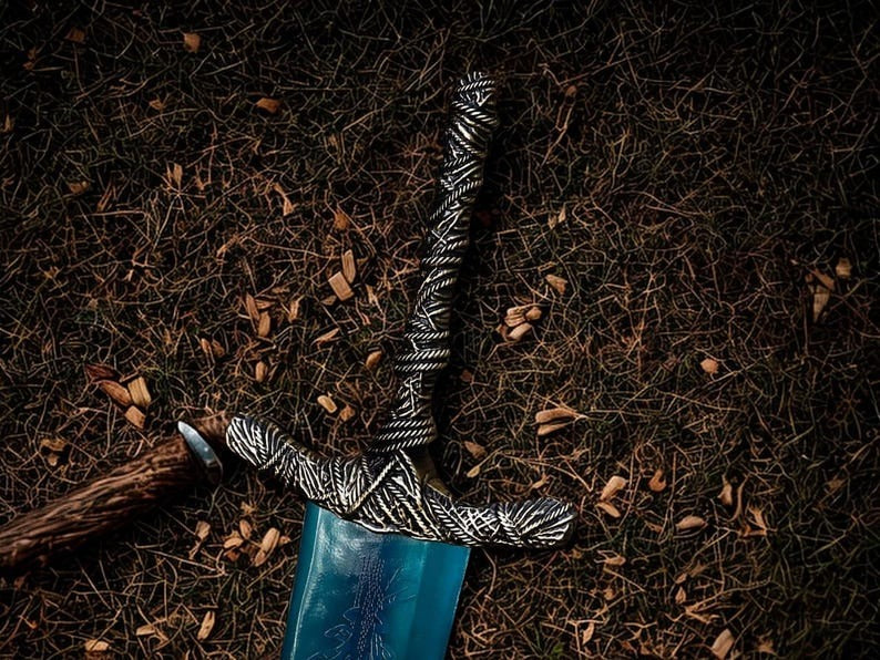 Handgefertigtes Dunkelmond-Fantasy-Schwert mit Wandhalterung