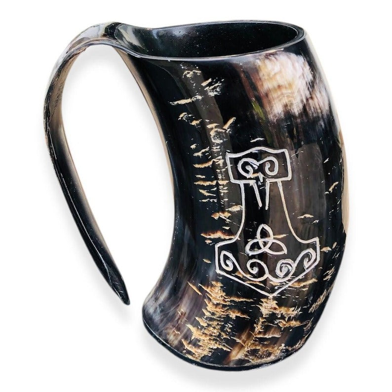 Handcrafted Viking Horn Mug with Handle – Authentic Norse Drink Tankard
