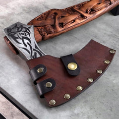 Functional Viking Axe | Carved Wolf Fenrir, Custom Engraving & Sheath
