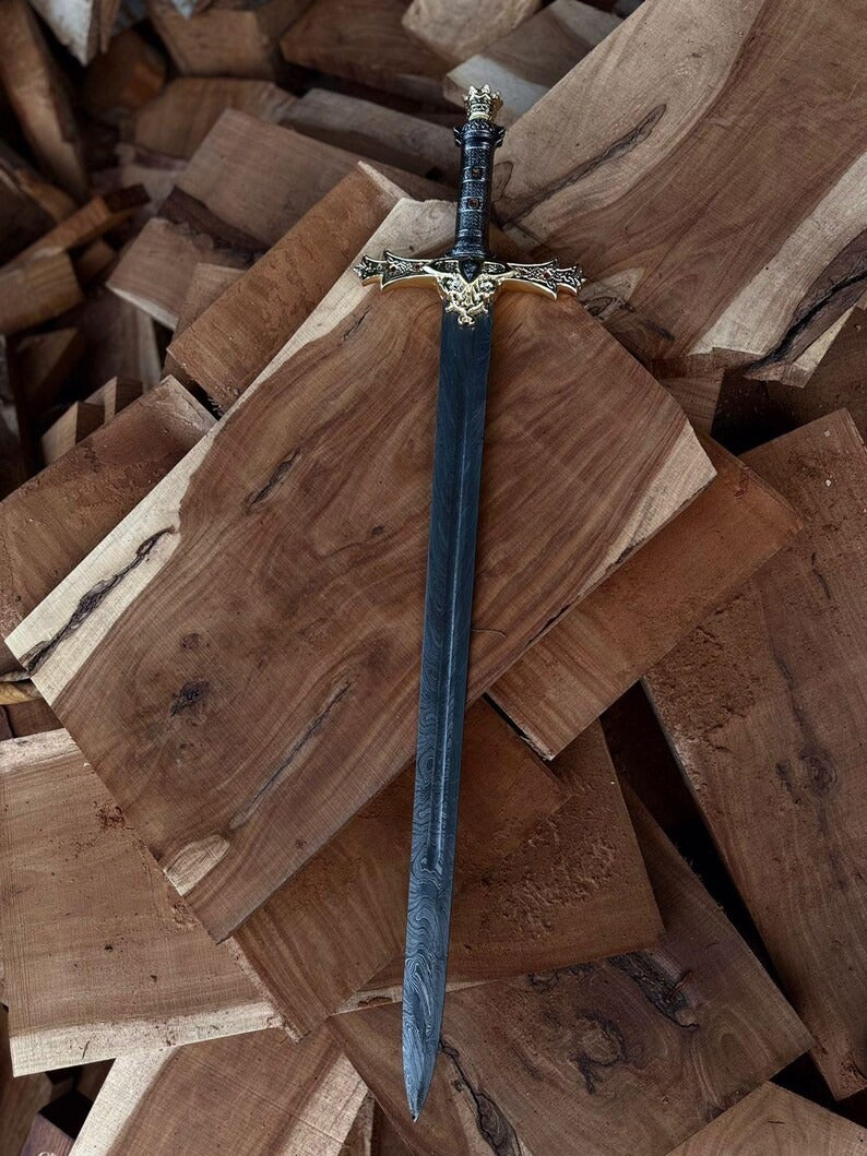 Excalibur of King Arthur – Handmade Crown Head Merlin Sword with Premium Leather Sheath