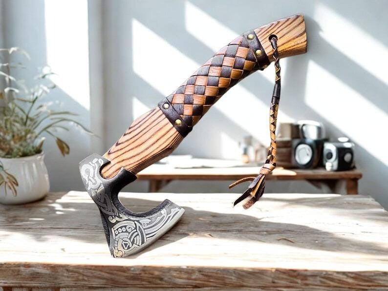 Handmade Forged Viking Axe – Decorative Carbon Steel with Ash Wood Handle