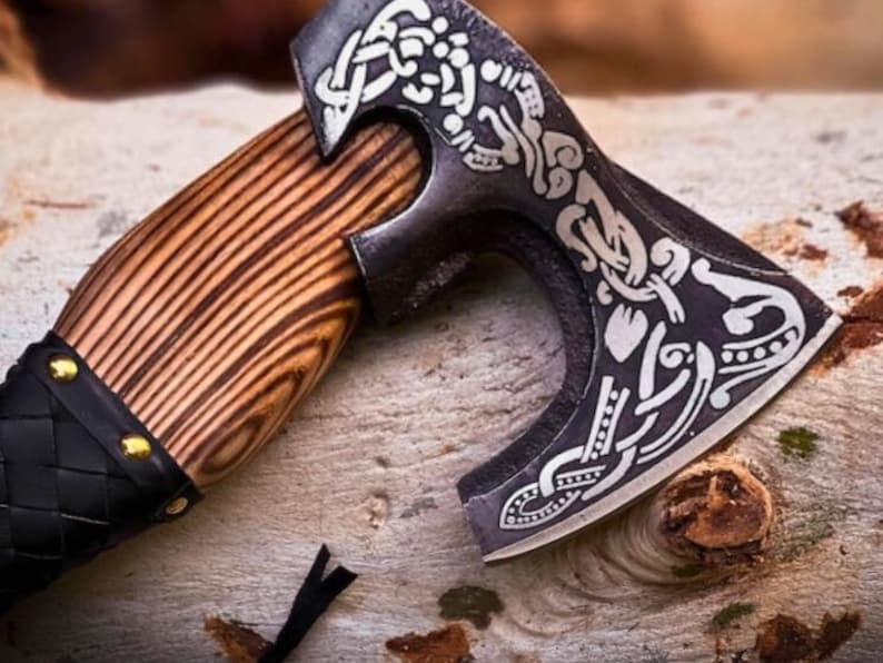 Handmade Forged Viking Axe – Decorative Carbon Steel with Ash Wood Handle