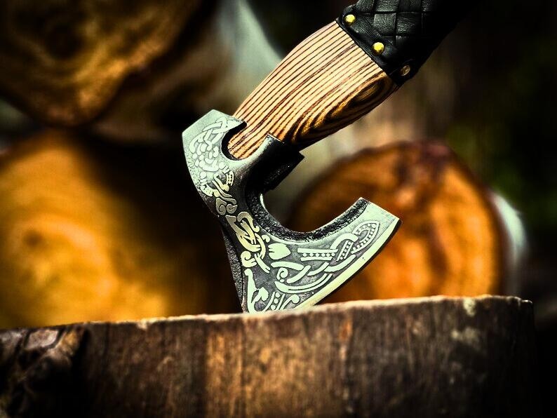 Handmade Forged Viking Axe – Decorative Carbon Steel with Ash Wood Handle