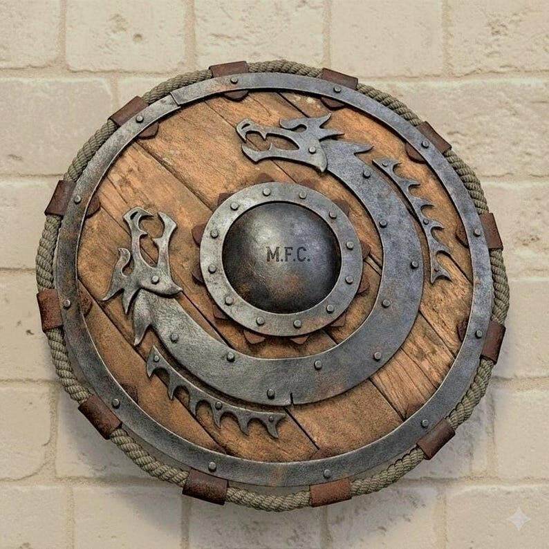 Handcrafted Medieval Viking Dragon Shield – Engraved Wooden Norse Wall Decor
