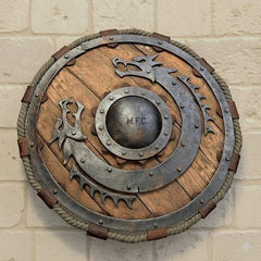 Handcrafted Medieval Viking Dragon Shield – Engraved Wooden Norse Wall Decor