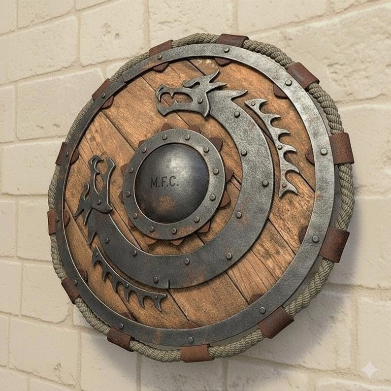 Handcrafted Medieval Viking Dragon Shield – Engraved Wooden Norse Wall Decor
