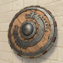 Handcrafted Medieval Viking Dragon Shield – Engraved Wooden Norse Wall Decor
