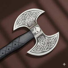 Viking Style Double-Blade Axe | Engraved Norse Knotwork Handle | Collectible Display Piece