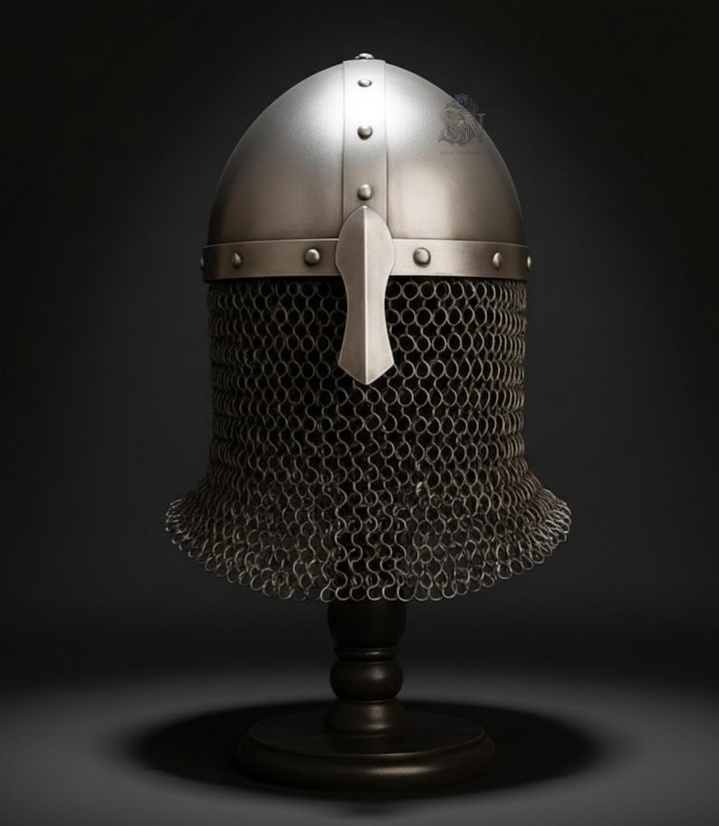Ancient Norse Nasal Guard Helmet with Chainmail Aventail – Premium Replica