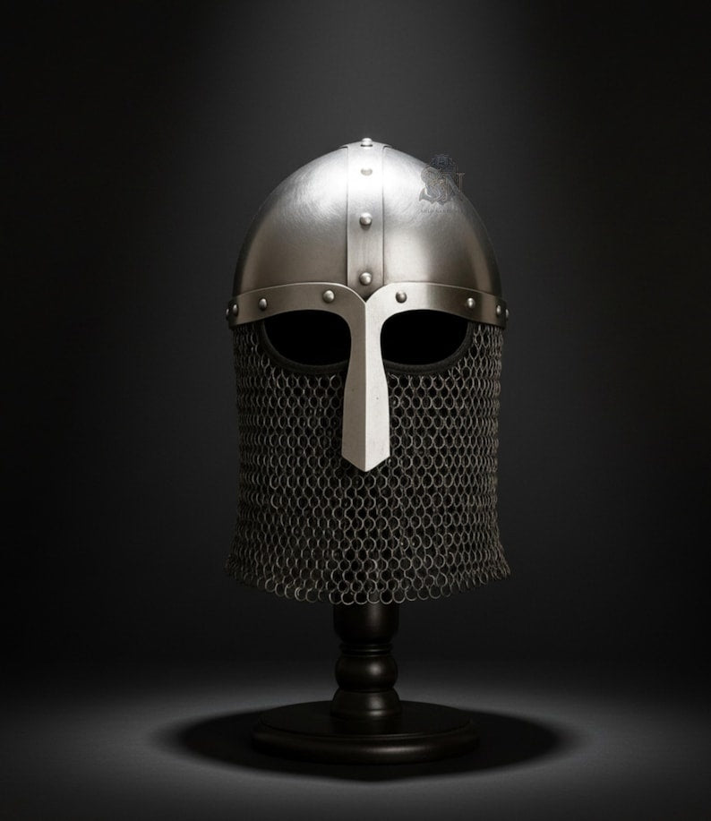Ancient Norse Nasal Guard Helmet with Chainmail Aventail – Premium Replica