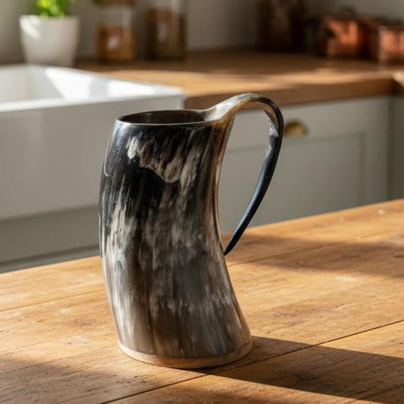 Wikingerhornbecher mit Henkel – Handgemachter Nordischer Metbecher