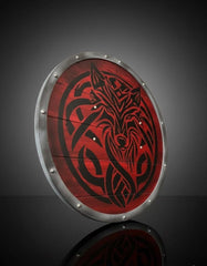 Handcrafted Fenrir Wolf Viking Shield - Red Norse Wooden Round Shield