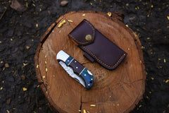 “Handmade Copper Damascus Hunting Folding Knife – Personalized Pocket Knife for Men & Women | Groomsmen, Camping & Outdoor Gift”
