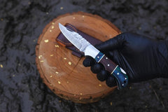 “Handmade Copper Damascus Hunting Folding Knife – Personalized Pocket Knife for Men & Women | Groomsmen, Camping & Outdoor Gift”