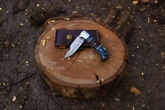 “Handmade Copper Damascus Hunting Folding Knife – Personalized Pocket Knife for Men & Women | Groomsmen, Camping & Outdoor Gift”