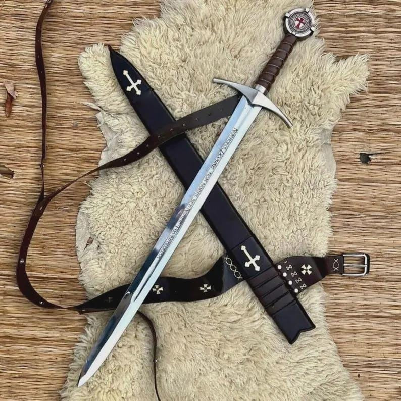 Knights Templar Accolade Sword Replica – Medieval Crusader Decorative Display Sword