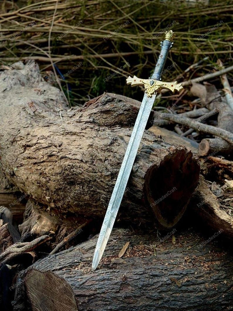 Excalibur of King Arthur – Handmade Crown Head Merlin Sword with Premium Leather Sheath