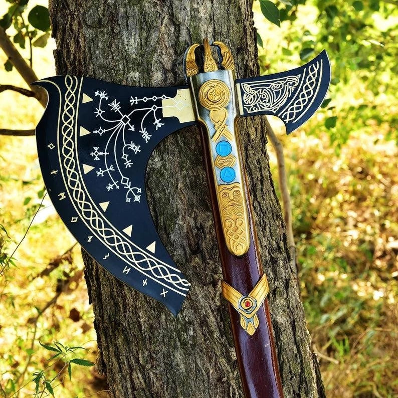Handcrafted God of War Leviathan Axe | Fully Upgraded Real Steel Viking Collectible Axe & Display Replica