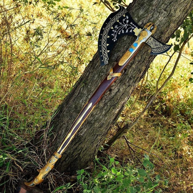 Handcrafted God of War Leviathan Axe | Fully Upgraded Real Steel Viking Collectible Axe & Display Replica