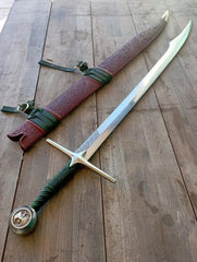 The Witcher Geralt of Rivia Steel Sword Replica | Hand-Tooled Green Leather Scabbard
