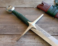 The Witcher Geralt of Rivia Steel Sword Replica | Hand-Tooled Green Leather Scabbard