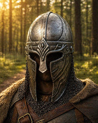 Handgeschmiedeter Wikinger-Brillenhelm mit komplettem Kettengeflecht-Aventail – Replik eines mittelalterlichen Nordmann-Kriegers