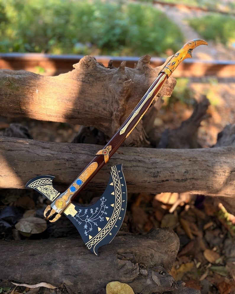 Handcrafted God of War Leviathan Axe | Fully Upgraded Real Steel Viking Collectible Axe & Display Replica