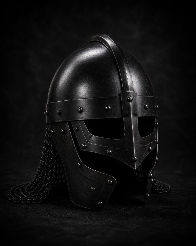 Hand-Forged Viking Gjermundbu Spectacle Helmet with Chainmail Aventail – Medieval Slavic Collectible Armor