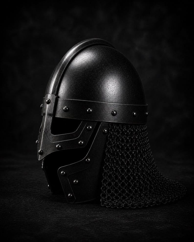 Hand-Forged Viking Gjermundbu Spectacle Helmet with Chainmail Aventail – Medieval Slavic Collectible Armor