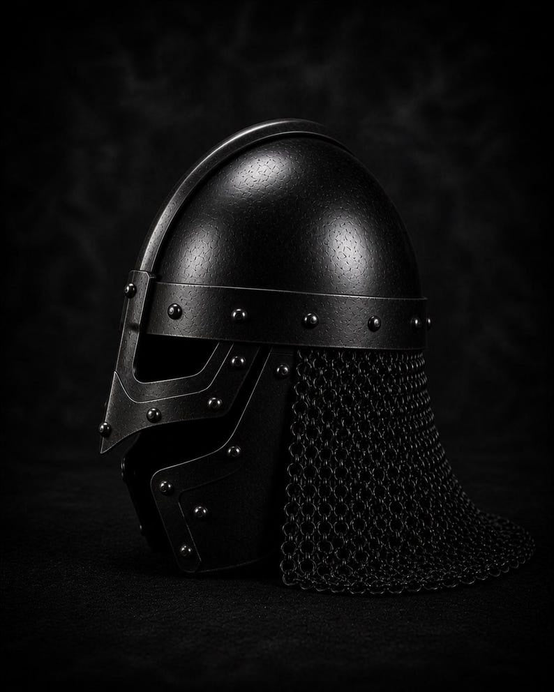 Hand-Forged Viking Gjermundbu Spectacle Helmet with Chainmail Aventail – Medieval Slavic Collectible Armor