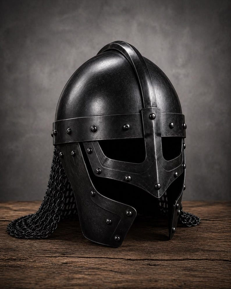 Hand-Forged Viking Gjermundbu Spectacle Helmet with Chainmail Aventail – Medieval Slavic Collectible Armor