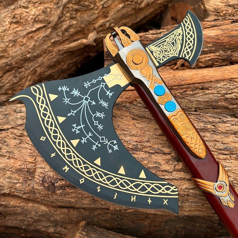 Handcrafted God of War Leviathan Axe | Fully Upgraded Real Steel Viking Collectible Axe & Display Replica