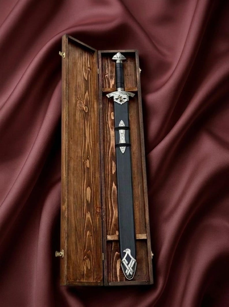 Hand-Forged Damascus Steel Viking Sword Replica | Premium Norse Scabbard & Brass Accents