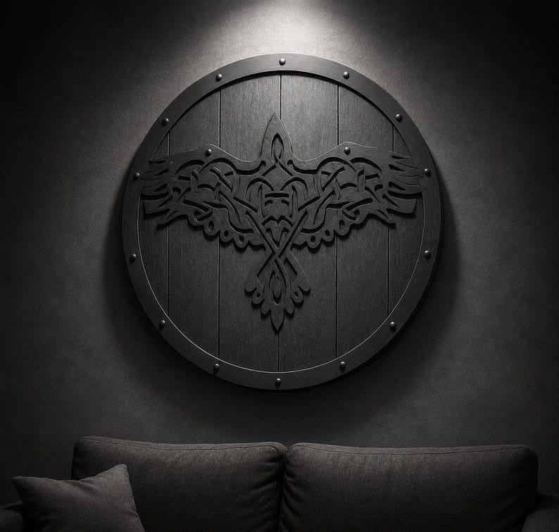 Handmade Viking Raven Wooden Shield - Norse Odin Warrior Round Shield